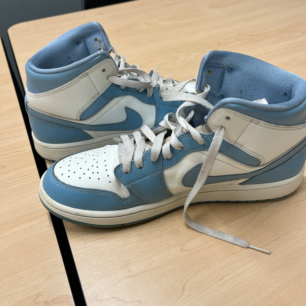 Blue and White High-Top Sneakers